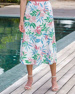Floral Print Cotton Mix Pull On Skirt
